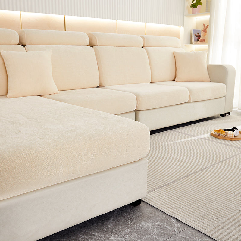 Anyhouz Sofa Cover Beige L-Shape Polyester Chenille Thick Stretchable Cushion For Living Room Enlarge Size Large-Chair Cover-PEROZ Accessories