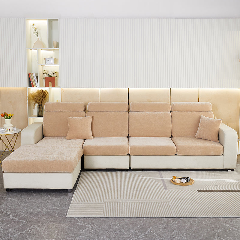 Anyhouz Sofa Cover Coffee L-Shape Polyester Chenille Thick Stretchable Cushion For Living Room Normal Size Small-Slipcovers-PEROZ Accessories