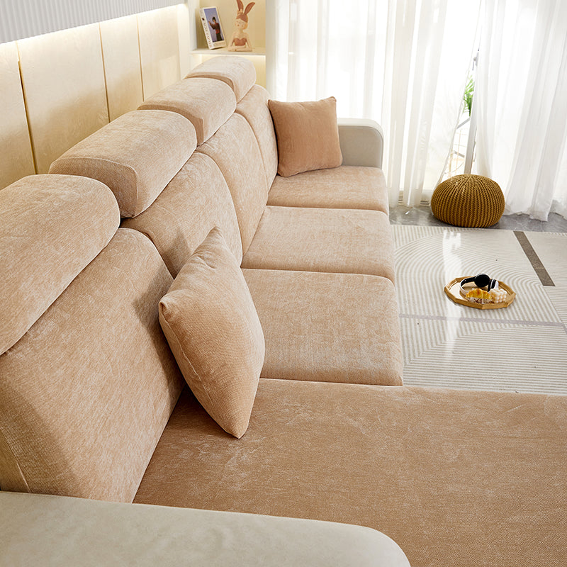 Anyhouz Sofa Cover Coffee L-Shape Polyester Chenille Thick Stretchable Cushion For Living Room Normal Size Small-Slipcovers-PEROZ Accessories