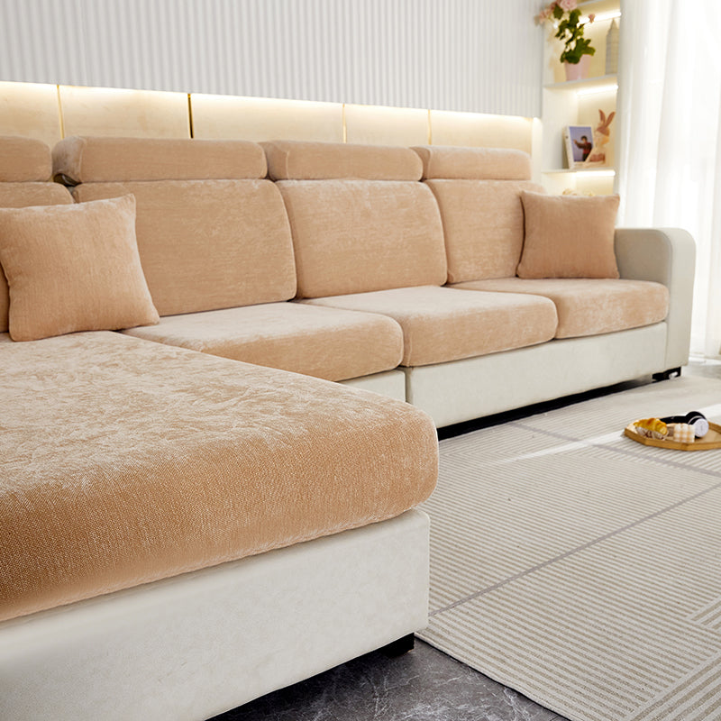 Anyhouz Sofa Cover Coffee L-Shape Polyester Chenille Thick Stretchable Cushion For Living Room Enlarge Size Large-Slipcovers-PEROZ Accessories