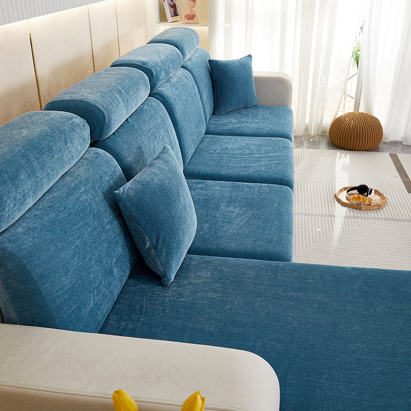 Anyhouz Sofa Cover Dark Blue L-Shape Polyester Chenille Thick Stretchable Cushion For Living Room Head Cushion Large-Slipcovers-PEROZ Accessories