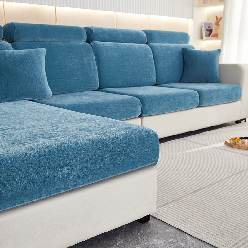 Anyhouz Sofa Cover Dark Blue L-Shape Polyester Chenille Thick Stretchable Cushion For Living Room Plus Size Extra Large-Slipcovers-PEROZ Accessories