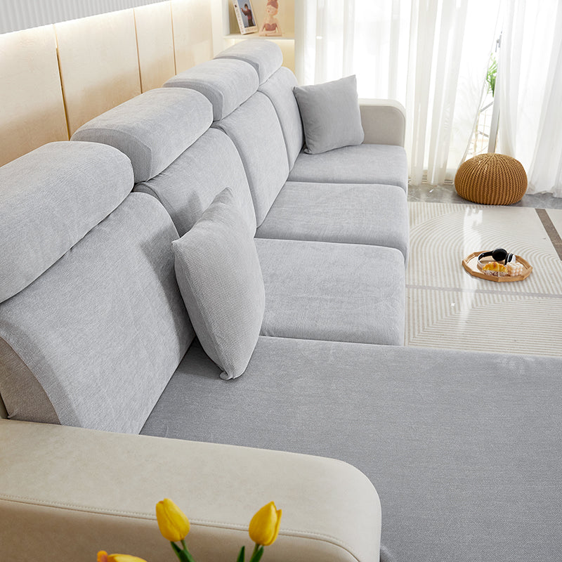 Anyhouz Sofa Cover Light Gray L-Shape Polyester Chenille Thick Stretchable Cushion For Living Room Normal Size Small-Slipcovers-PEROZ Accessories