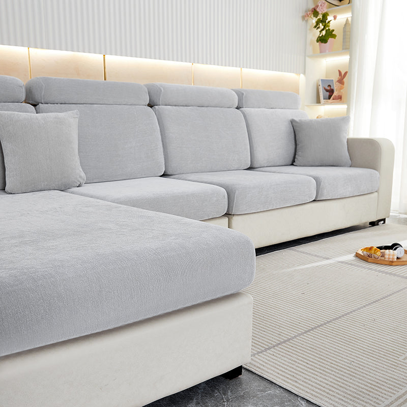 Anyhouz Sofa Cover Light Gray L-Shape Polyester Chenille Thick Stretchable Cushion For Living Room Enlarge Size Small-Slipcovers-PEROZ Accessories