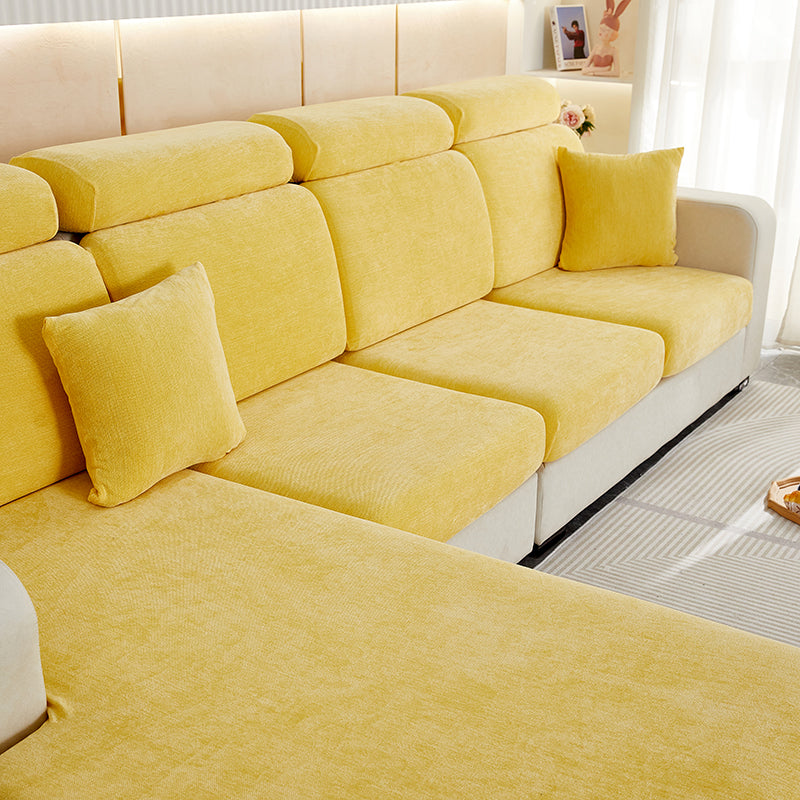 Anyhouz Sofa Cover Pastel Yellow L-Shape Polyester Chenille Thick Stretchable Cushion For Living Room Normal Size Large-Slipcovers-PEROZ Accessories