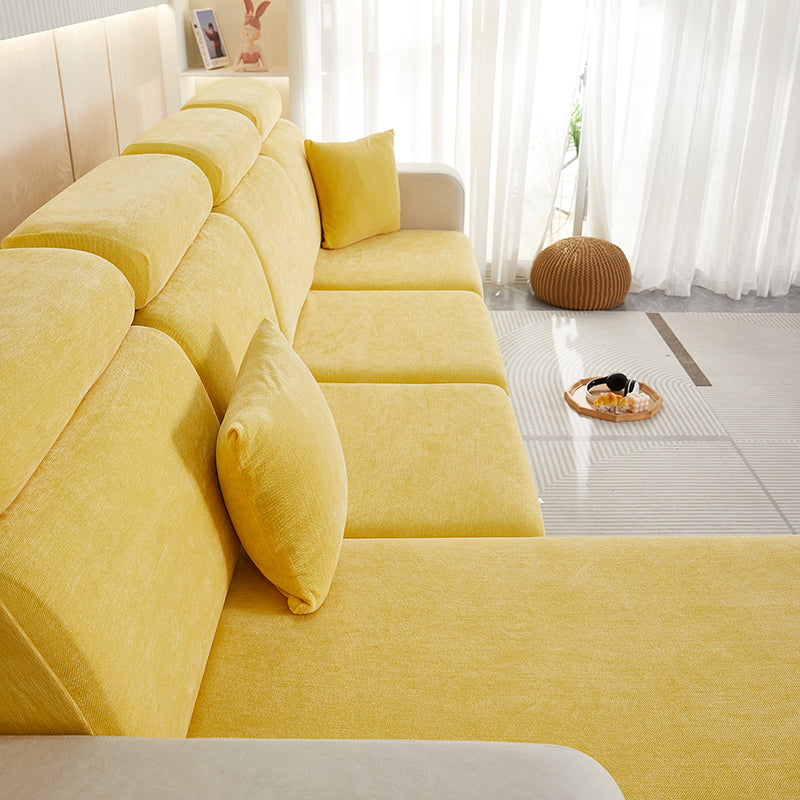 Anyhouz Sofa Cover Pastel Yellow L-Shape Polyester Chenille Thick Stretchable Cushion For Living Room Head Cushion Large-Slipcovers-PEROZ Accessories
