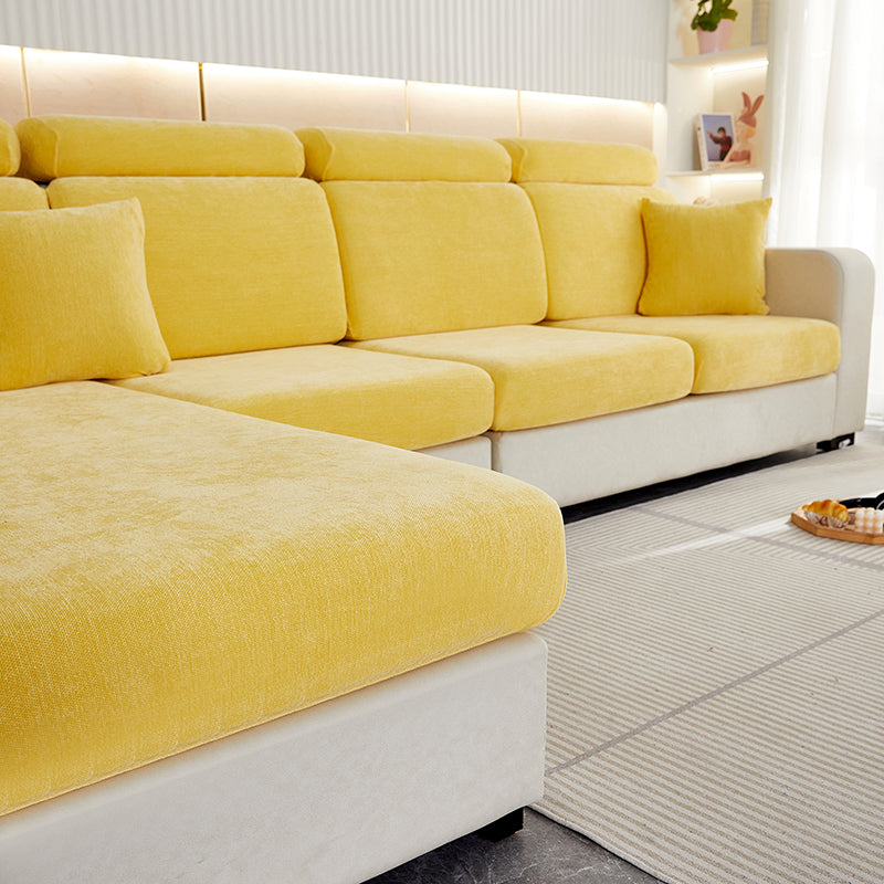 Anyhouz Sofa Cover Pastel Yellow L-Shape Polyester Chenille Thick Stretchable Cushion For Living Room Enlarge Size Large-Slipcovers-PEROZ Accessories