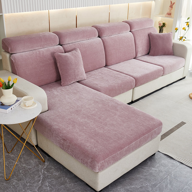 Anyhouz Sofa Cover Old Rose L-Shape Polyester Chenille Thick Stretchable Cushion For Living Room Normal Size Medium-Slipcovers-PEROZ Accessories