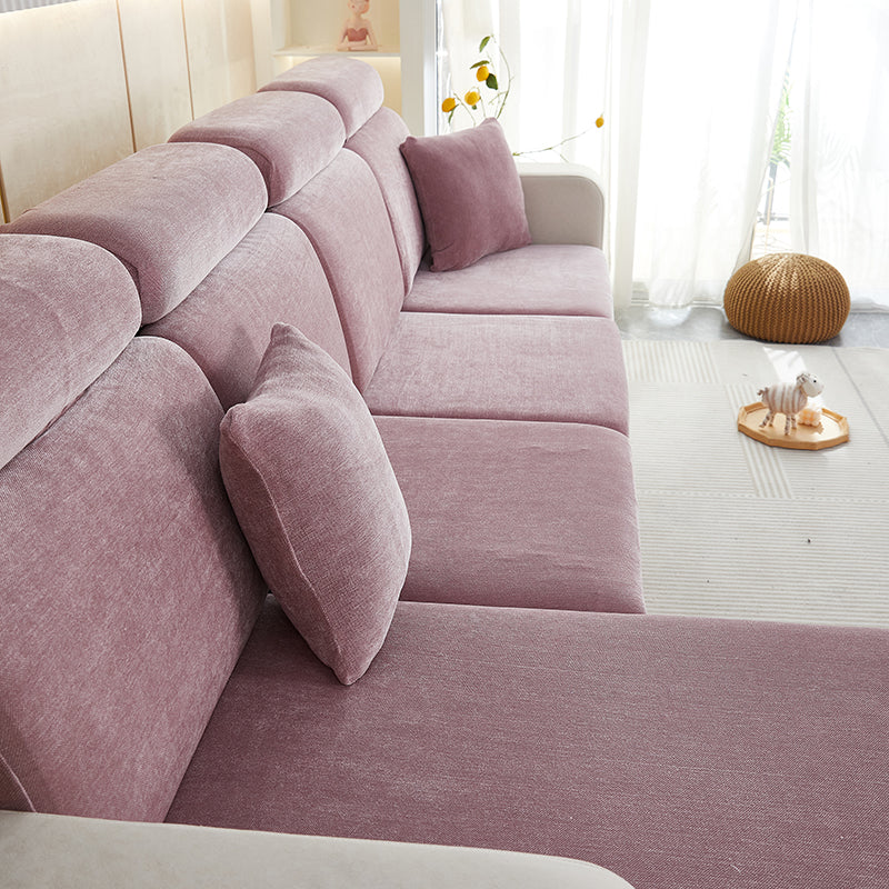 Anyhouz Sofa Cover Old Rose L-Shape Polyester Chenille Thick Stretchable Cushion For Living Room Head Cushion Medium-Slipcovers-PEROZ Accessories