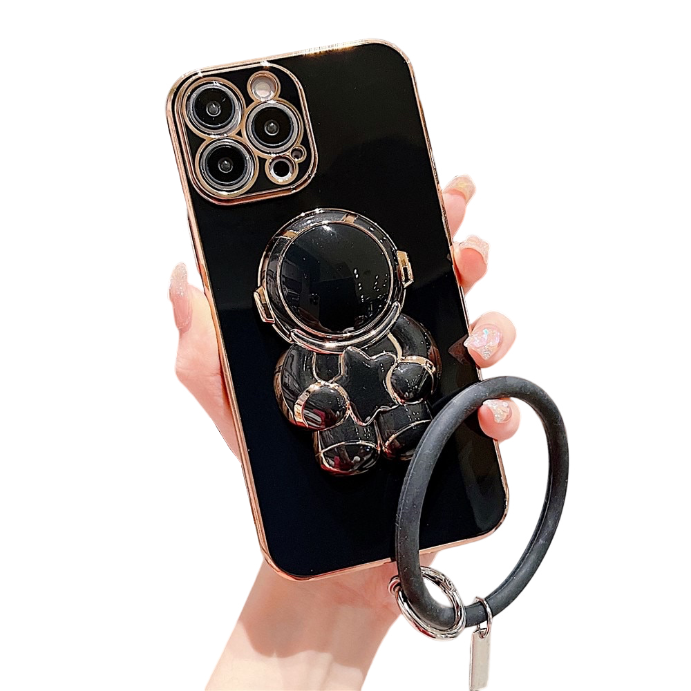 Anymob iPhone Case Black Astronaut Holder Wristband Plating Love Heart Soft Silicone Back Cover Bumper-Mobile Phone Cases-PEROZ Accessories
