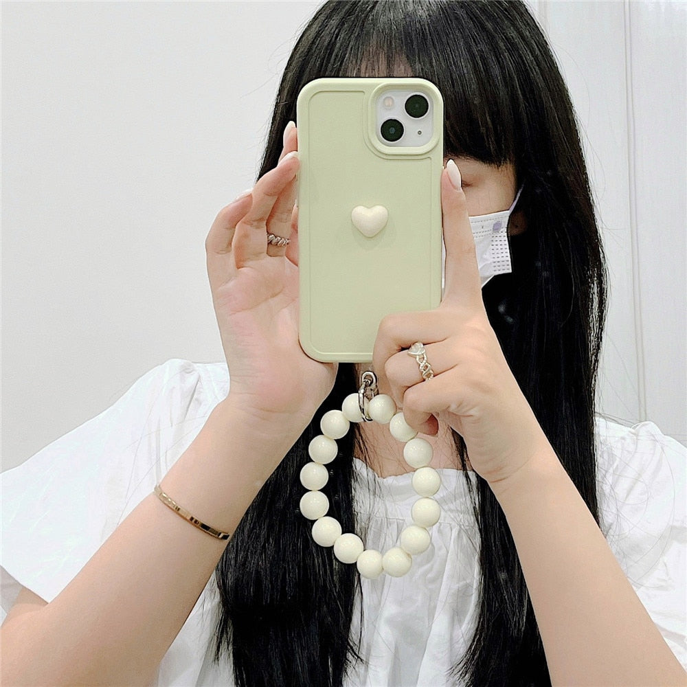 Anymob iPhone Case Tea Green Cute Love Heart Hand Bracelet Strap Soft Silicone Candy Color Back Cover-Mobile Phone Cases-PEROZ Accessories