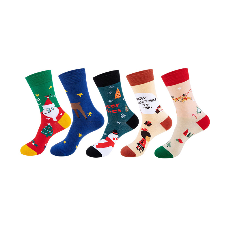 Anysox 5 Pairs One Size 5-11 Mixed Color Set Christmas Socks Combed Cotton Fashion Hip-Hop Woman Skateboard Oil Paitiing-Socks-PEROZ Accessories