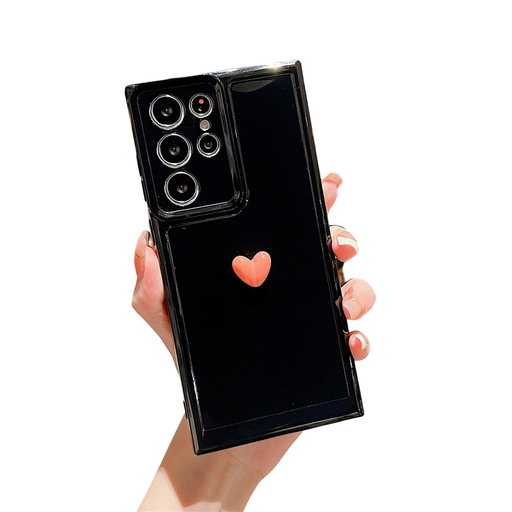 Anymob Samsung Black With Orange Cute 3D Love Heart Case Shockproof Soft Silicone Phone Back Cover-Mobile Phone Cases-PEROZ Accessories