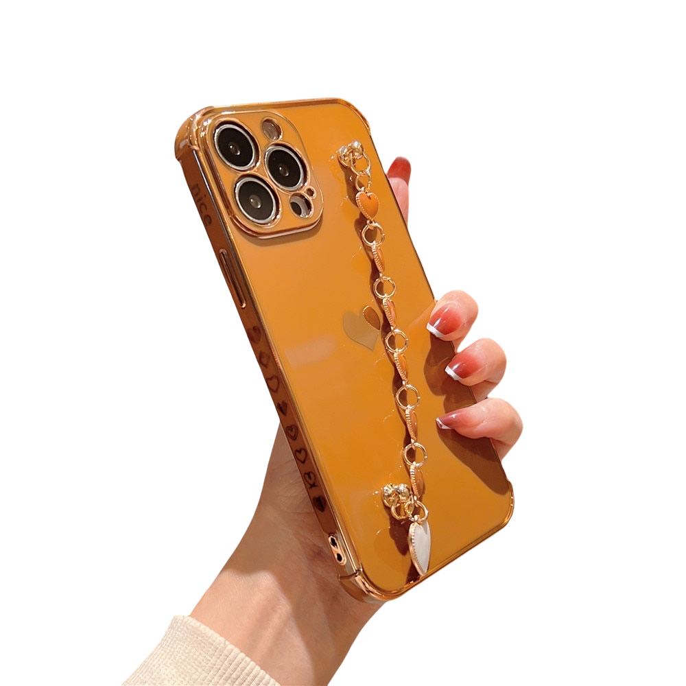 Anymob iPhone Case Mustard Love Heart Plating Bracelet Soft Silicon Protection Wrist Chain Phone Cover-Mobile Phone Cases-PEROZ Accessories