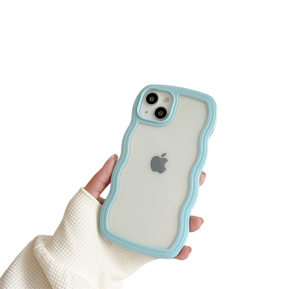 Anymob iPhone Case Blue Macaron Color Wavy Frame Crystal Clear Shockproof Soft Back Cover Bumper-Mobile Phone Cases-PEROZ Accessories