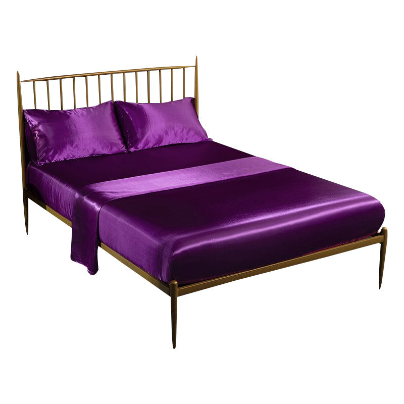 Anyhouz Fitted Sheet Queen Size Purple Luxury Silky Beddings Set with Pillow Cases-Beddings-PEROZ Accessories