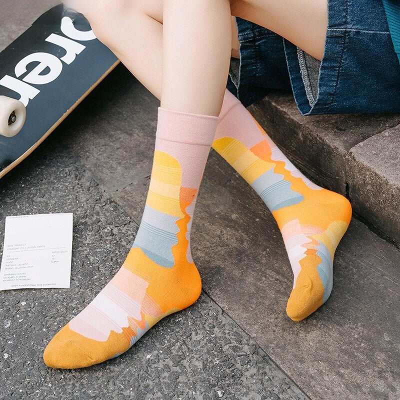 Anysox 5 Pairs Size 5-9 Fashion Socks Combed Cotton Art Abstract Stripe Oil Painting Novelty Happy Funny Christmas Gift for Women-Socks-PEROZ Accessories
