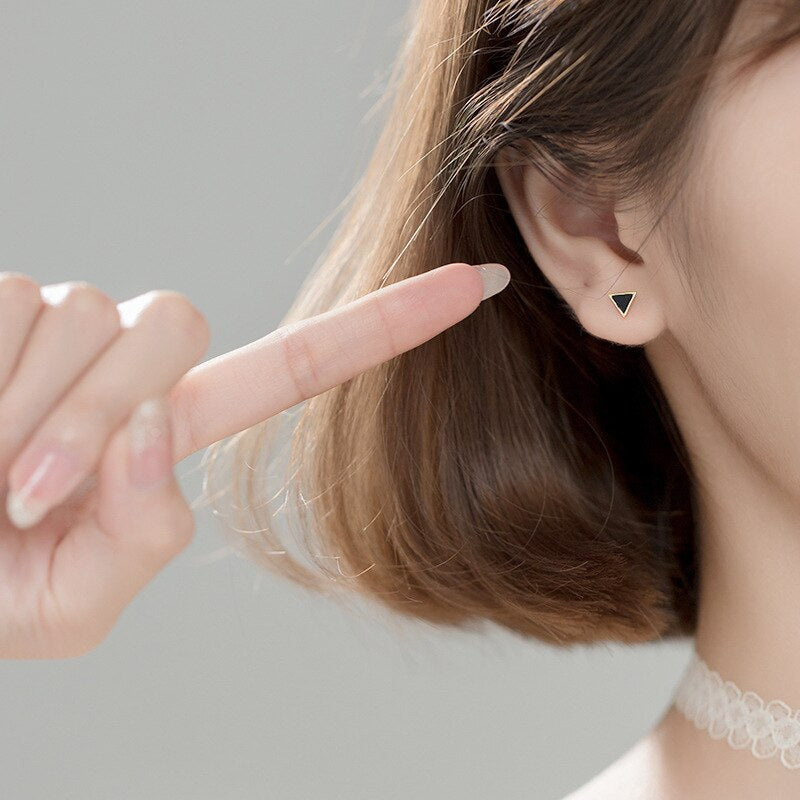 Anyco Fashion Earrings Simple Geometric Round Black Triangle Zircon Stud for Women Classic Small Jewelry Accessories-Earrings-PEROZ Accessories