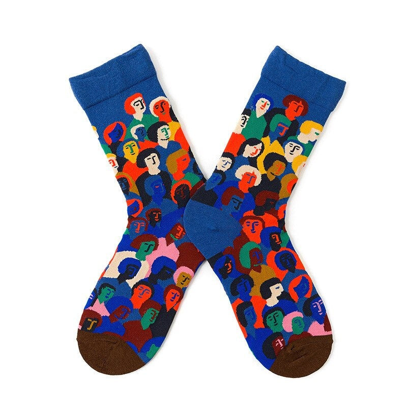 Anysox 5 Pairs Size 5-9 Fashion Socks Combed Cotton Art Abstract People Oil Painting Novelty Happy Funny Christmas Gift for Women-Socks-PEROZ Accessories