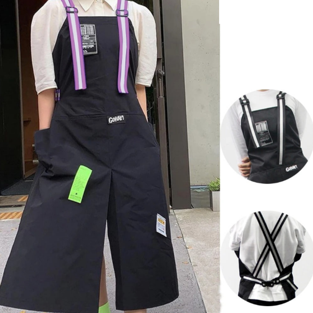 Anyhouz Kitchen Apron Black with purple 2 Bags Bibs Trendy Waterproof Oil Resistant Overall Chef Adjustable Nail Salon-Aprons-PEROZ Accessories