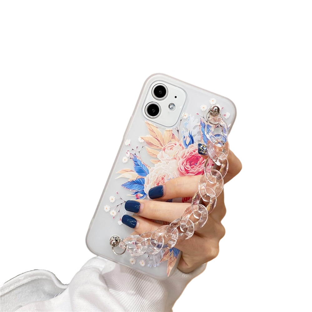 Anymob iPhone Case Transparent Blue Flower Wrist Chain Bracelet Silicone Flower Phone Cover-Mobile Phone Cases-PEROZ Accessories