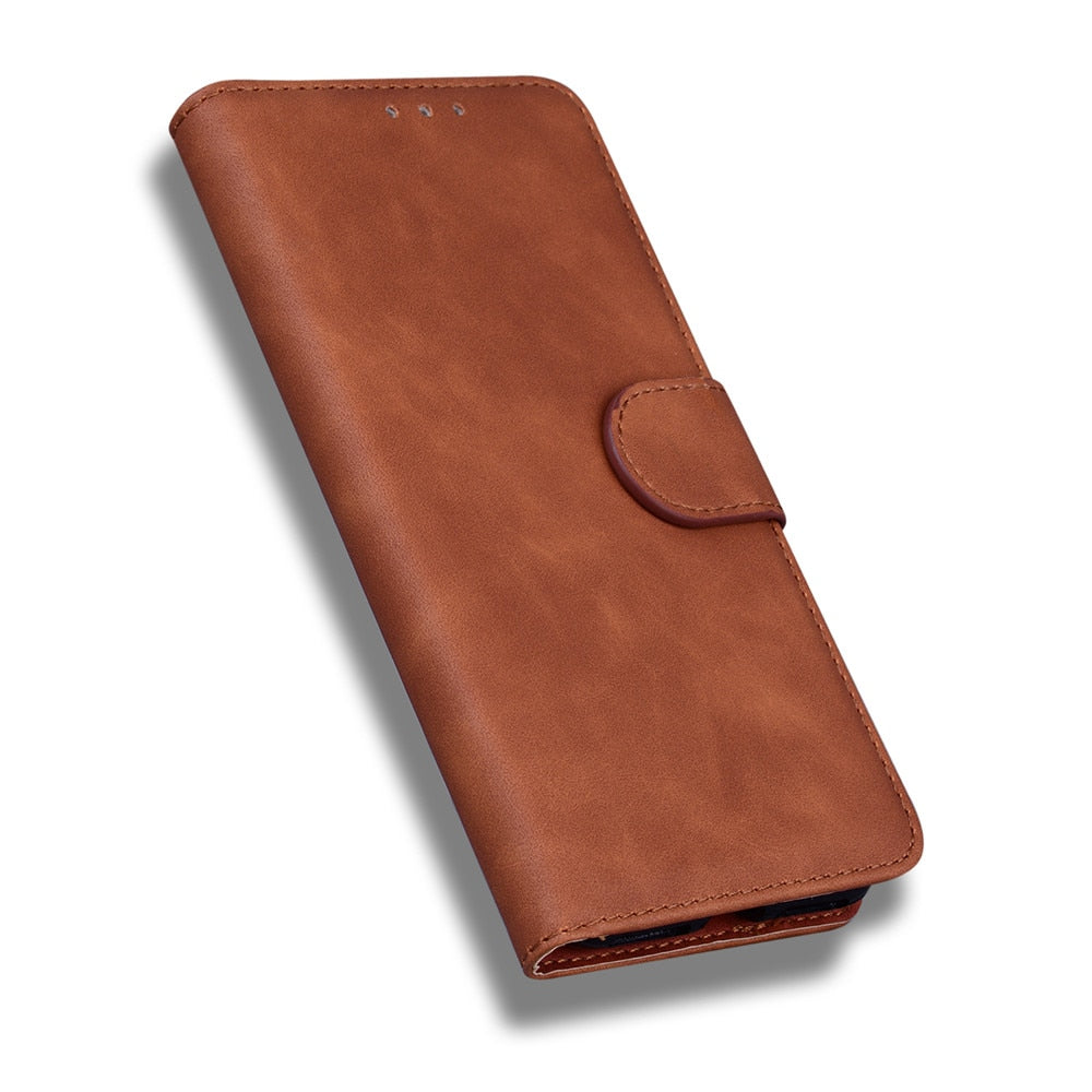 Anymob iPhone Case Brown Magnetic Leather Wallet Flip Solid Color Phone Cover-Mobile Phone Cases-PEROZ Accessories