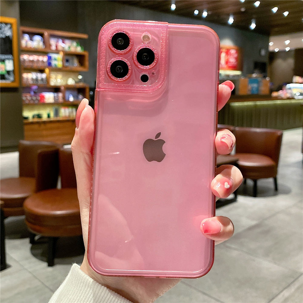 Anymob iPhone Case Pink Diamond Camera Protection Clear Fluorescent Neon Soft Silicone Gel Cover-Mobile Phone Cases-PEROZ Accessories