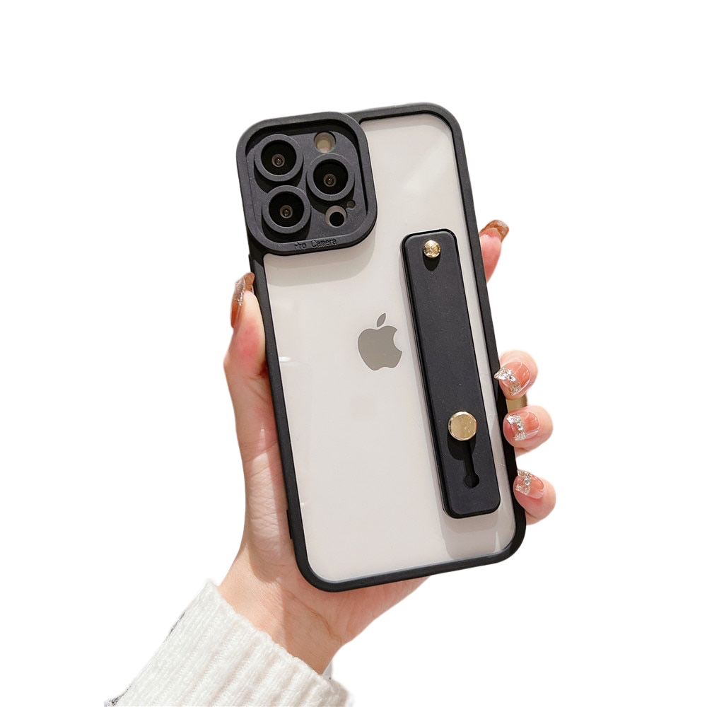 Anymob iPhone Case Black Transparent Solid Color Wrist Band Lens Protection Soft Cover Bumper-Mobile Phone Cases-PEROZ Accessories