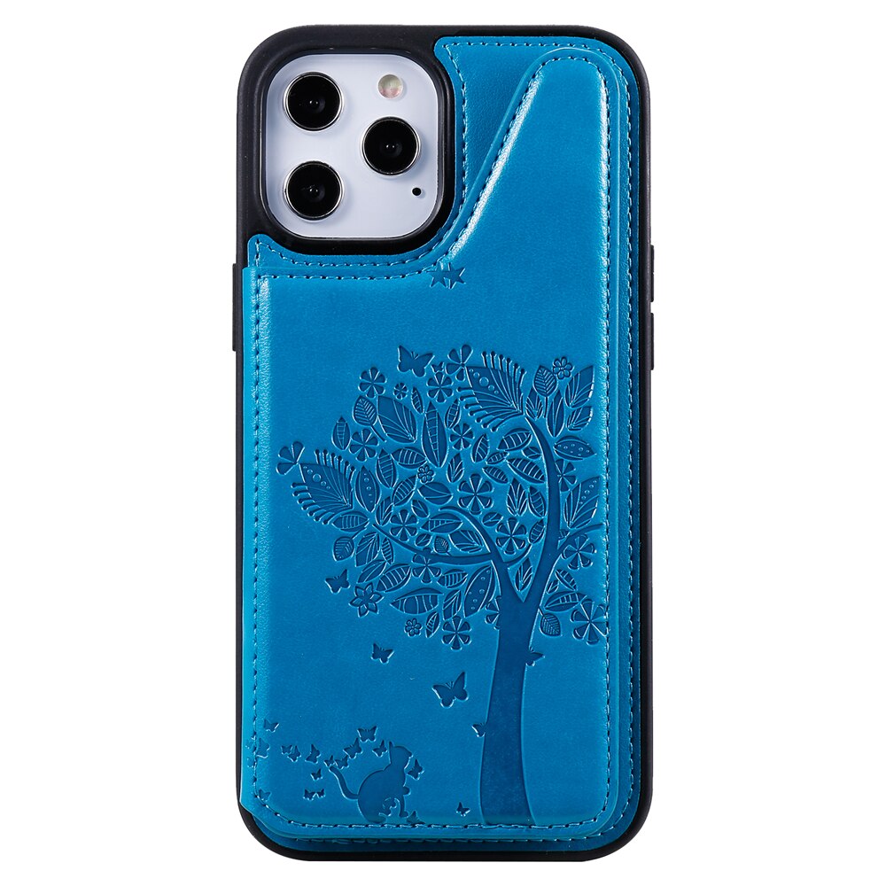 Anymob iPhone Case Blue 3D Tree Cat Leather Flip Wallet Cover-Mobile Phone Cases-PEROZ Accessories