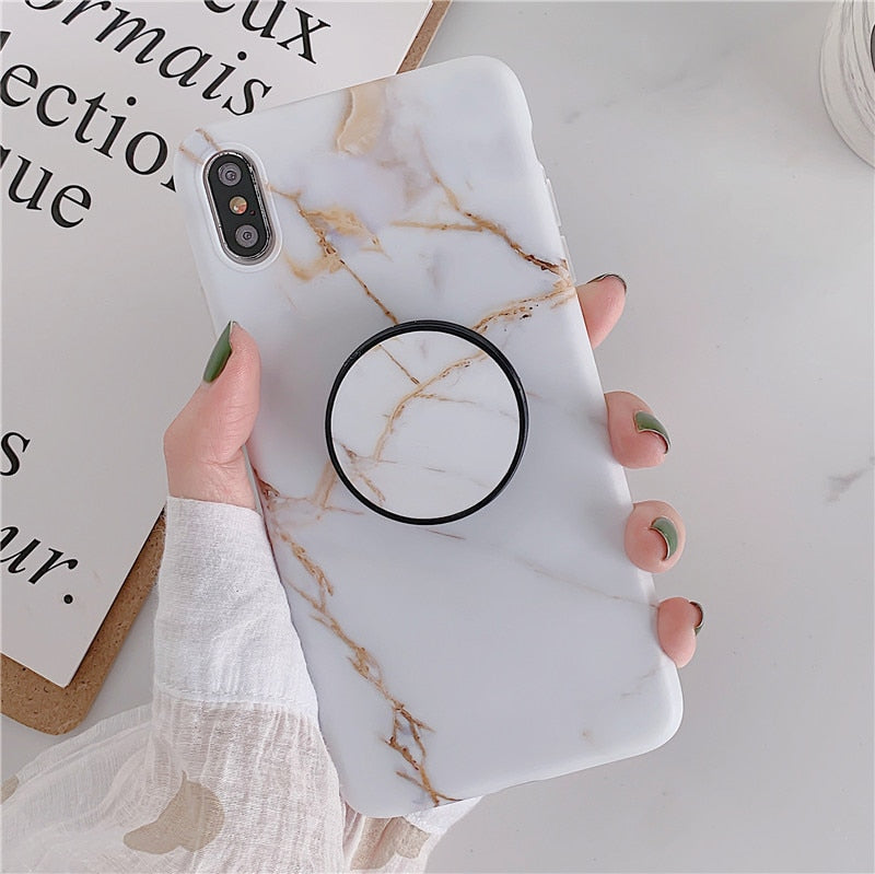 Anymob iPhone Case Plane Gray Gradient Marble Cover Silicone Phone With Holder Stand-Mobile Phone Cases-PEROZ Accessories