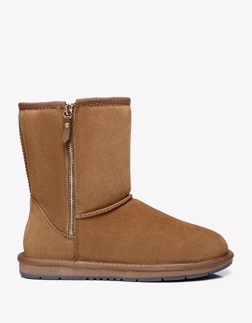 Australian Shepherd Short Zipper Sheepskin Wool Ugg Boots-Boots-PEROZ Accessories