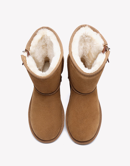 Australian Shepherd Short Zipper Sheepskin Wool Ugg Boots-Boots-PEROZ Accessories