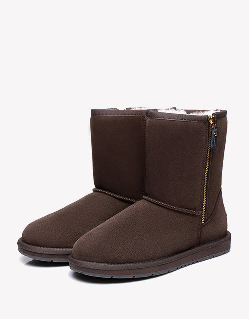 Australian Shepherd Short Zipper Sheepskin Wool Ugg Boots-Boots-PEROZ Accessories