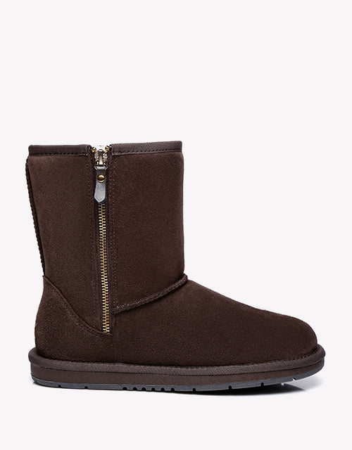 Australian Shepherd Short Zipper Sheepskin Wool Ugg Boots-Boots-PEROZ Accessories