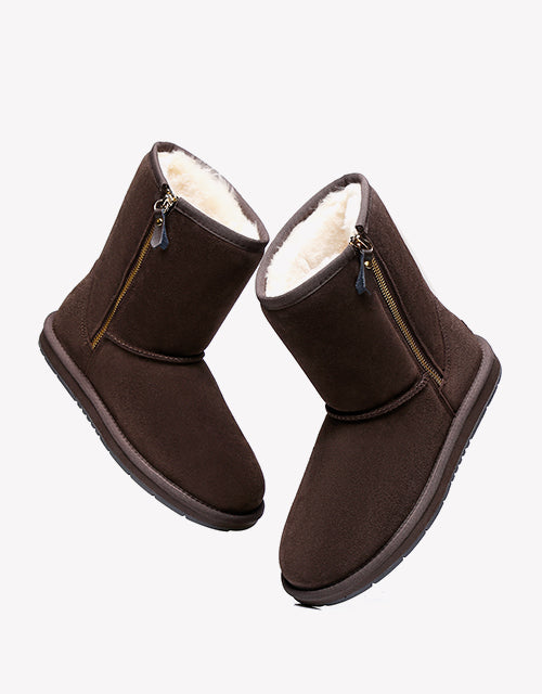 Australian Shepherd Short Zipper Sheepskin Wool Ugg Boots-Boots-PEROZ Accessories
