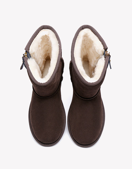 Australian Shepherd Short Zipper Sheepskin Wool Ugg Boots-Boots-PEROZ Accessories