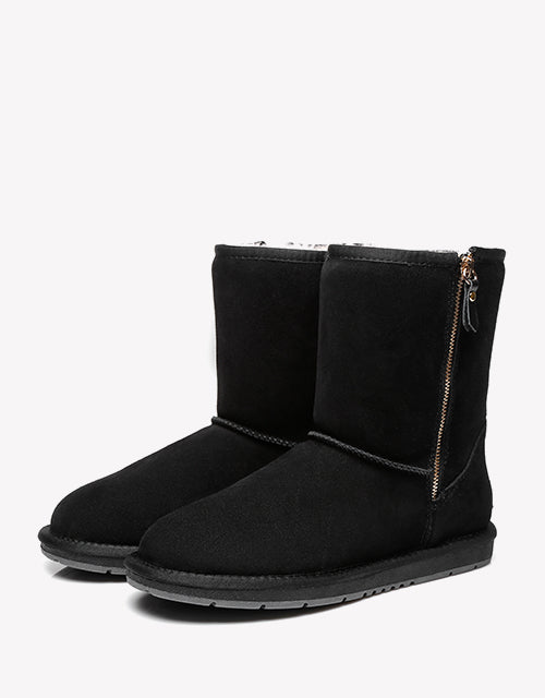 Australian Shepherd Short Zipper Sheepskin Wool Ugg Boots-Boots-PEROZ Accessories