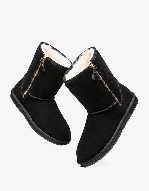 Australian Shepherd Short Zipper Sheepskin Wool Ugg Boots-Boots-PEROZ Accessories