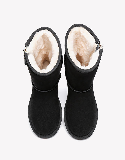 Australian Shepherd Short Zipper Sheepskin Wool Ugg Boots-Boots-PEROZ Accessories
