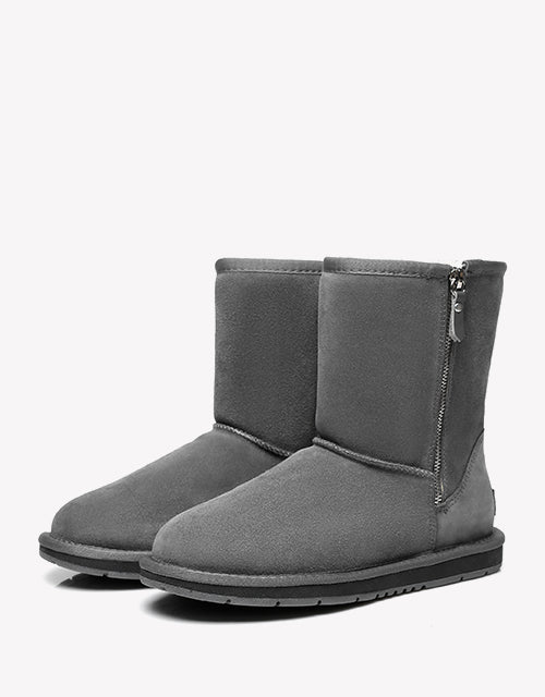 Australian Shepherd Short Zipper Sheepskin Wool Ugg Boots-Boots-PEROZ Accessories