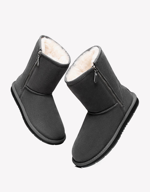Australian Shepherd Short Zipper Sheepskin Wool Ugg Boots-Boots-PEROZ Accessories
