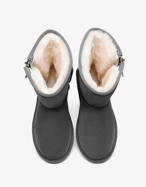 Australian Shepherd Short Zipper Sheepskin Wool Ugg Boots-Boots-PEROZ Accessories