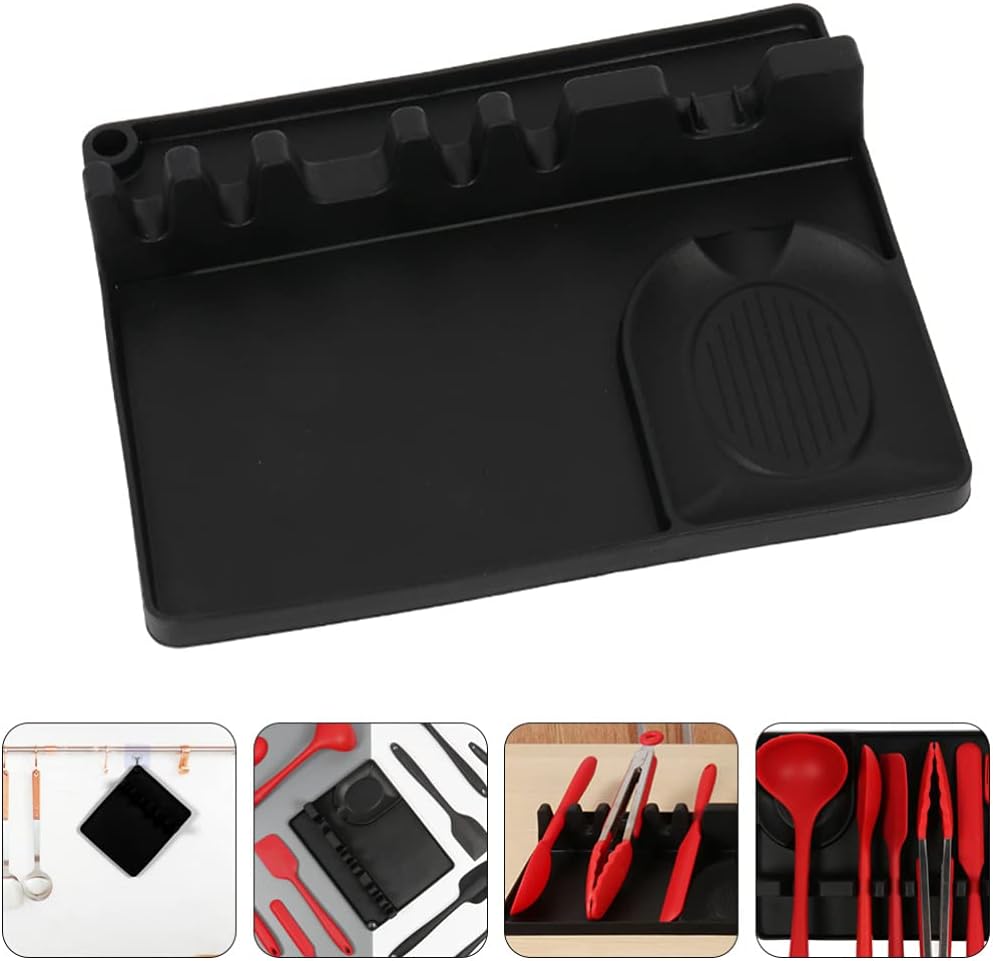 Anygleam Spoon Rest Black Large Kitchen Pan Pot Cover Lid Rack Stand Organizer Fork Spatula Rack Holder Stand Tableware Storage Rack Holder-PEROZ Accessories