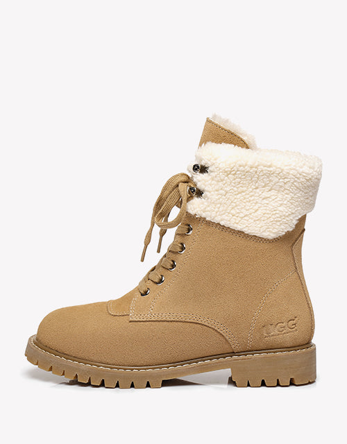 Australian Shepherd UGG Women Sheepskin Wool Fashion Chunky Boots Mina Water Resistant-Boots-PEROZ Accessories