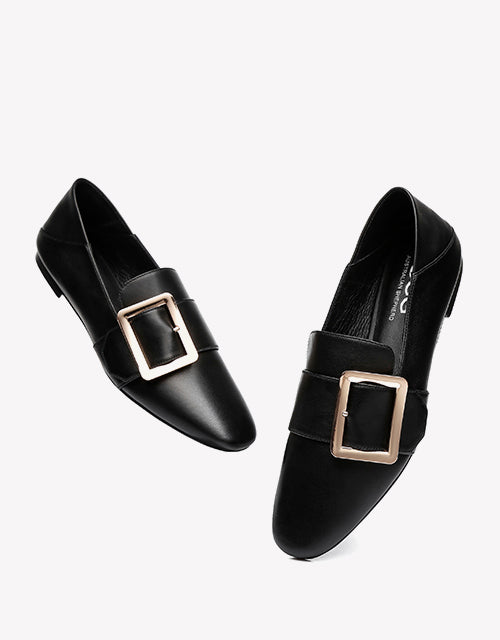 Australian Shepherd UGG Sally Square Buckle Loafers Opera Flats Almond Toe-Loafers & Moccasins-PEROZ Accessories