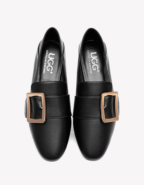 Australian Shepherd UGG Sally Square Buckle Loafers Opera Flats Almond Toe-Loafers & Moccasins-PEROZ Accessories