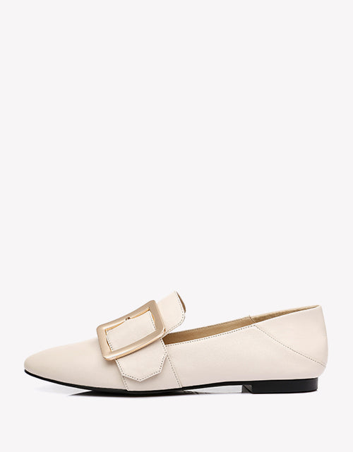 Australian Shepherd UGG Sally Square Buckle Loafers Opera Flats Almond Toe-Loafers & Moccasins-PEROZ Accessories