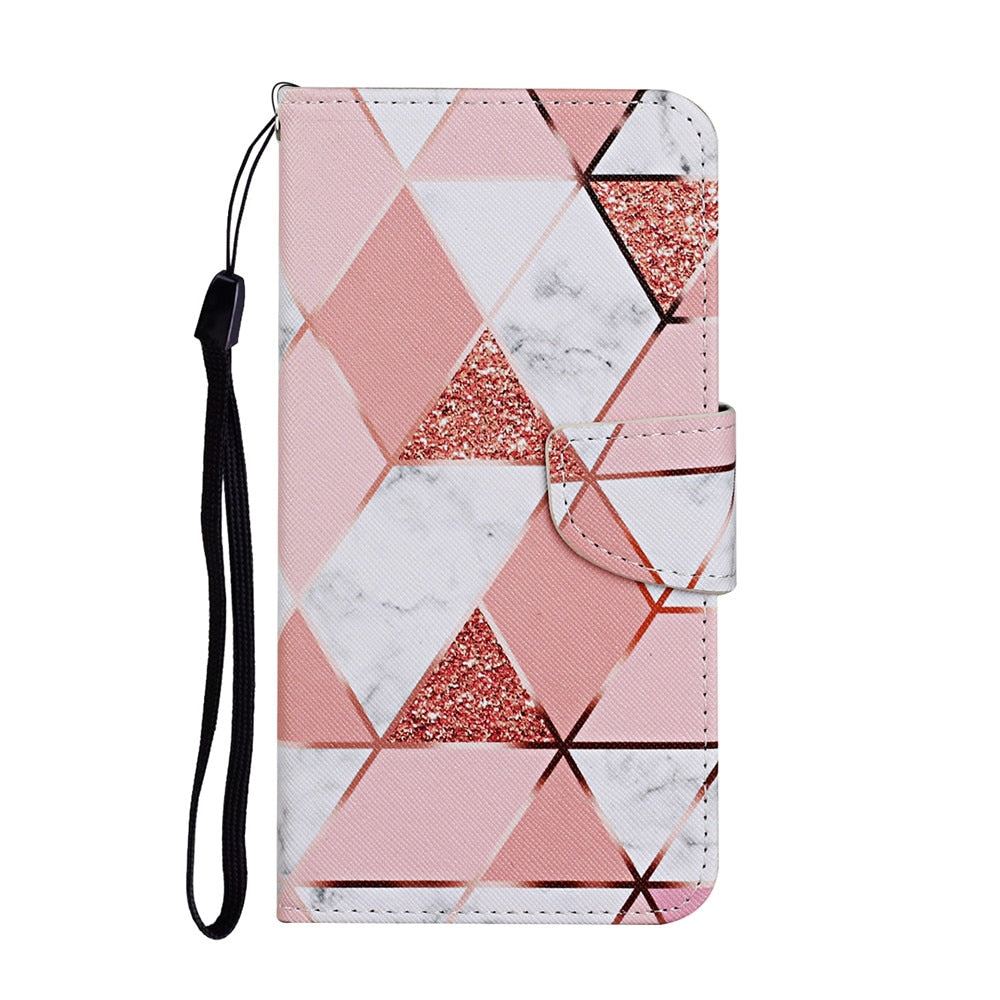 Anymob Samsung Pink Geometric Flip Wallet Phone Case Leather Stand Function Cover-Mobile Phone Cases-PEROZ Accessories