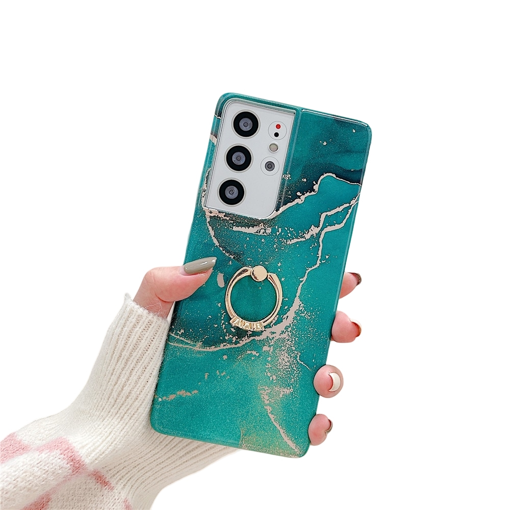 Anymob Samsung Blue Green Silicon Case Glitter Marble Finger Ring Bracket Holder Phone Cover-Mobile Phone Cases-PEROZ Accessories