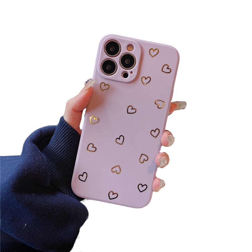 Anymob iPhone Case Purple Cute Plated Gold Love Heart Silicone Soft Silicone Back Cover-Mobile Phone Cases-PEROZ Accessories